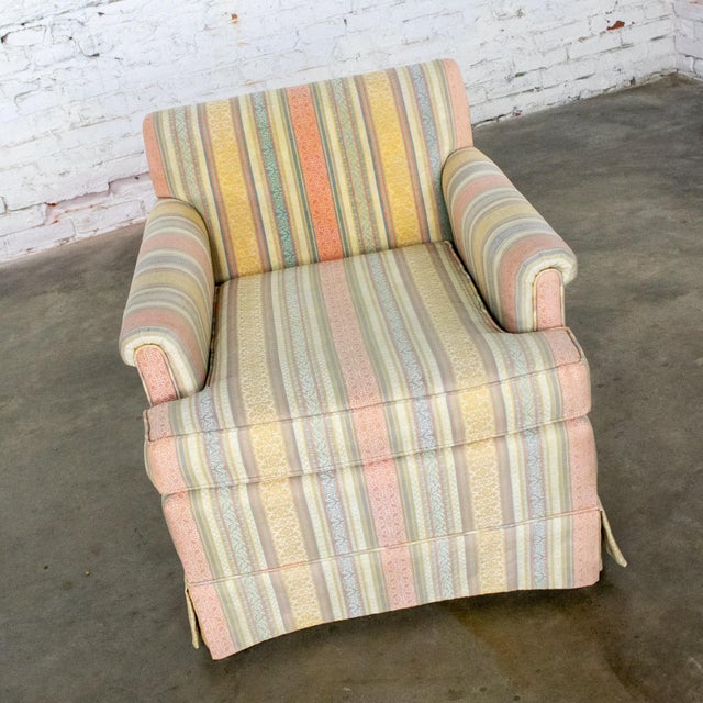 Peach Mid to Late 20th Century Traditional Club Chair by Henredon With Striped Pastel Fabric For Sale - Image 8 of 18