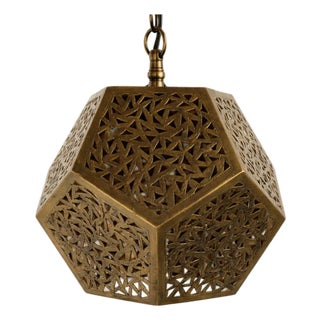 Vintage Moroccan Brass Work Pentagon Pendant Light For Sale