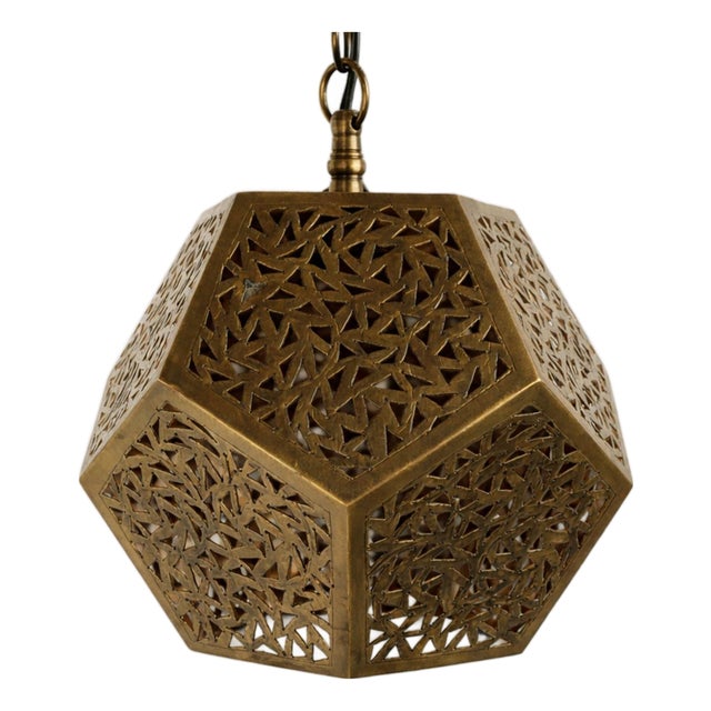 Vintage Moroccan Brass Work Pentagon Pendant Light For Sale