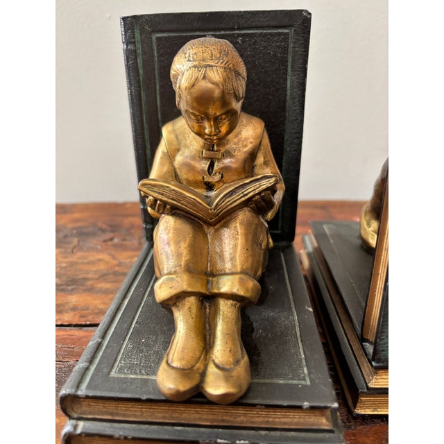 1930s Art Deco Gilt Metal Bookends by Ronson Oriental Sculptures Circa 1930 For Sale - Image 5 of 13