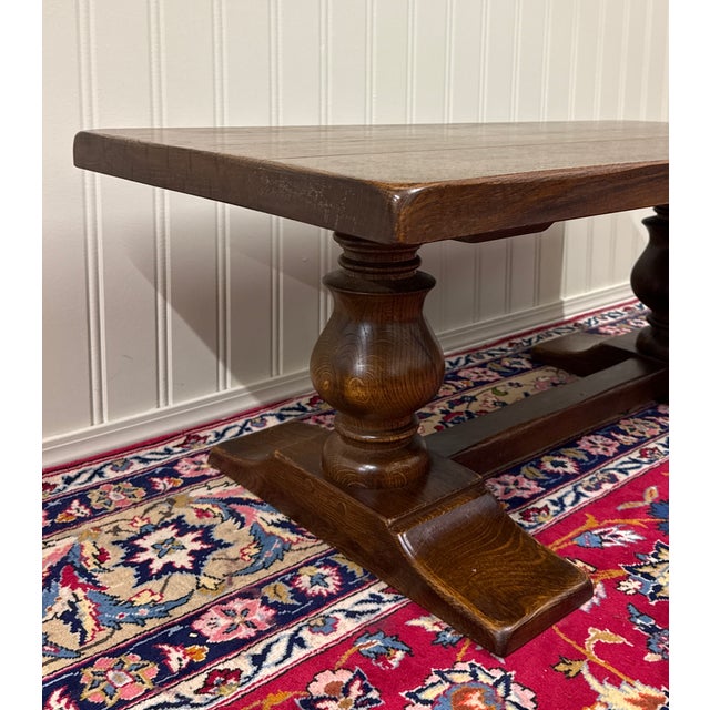 Antique French Farmhouse Coffee Table Bench Baluster Pedestal Oak c.1930s For Sale - Image 14 of 17