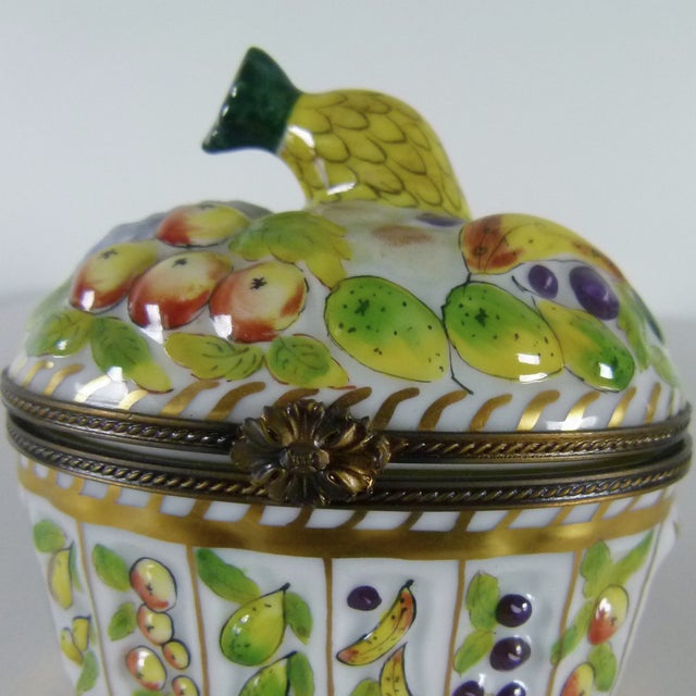 1980s Limoges France Peint Main Fruit Basket Trinket Box . Hand Painted . Pineapple Finial . Signed Cs For Sale - Image 10 of 13