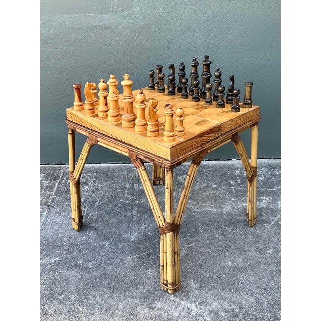 Wood Vintage Boho Monumental Carved Wood Chess Board For Sale - Image 7 of 12