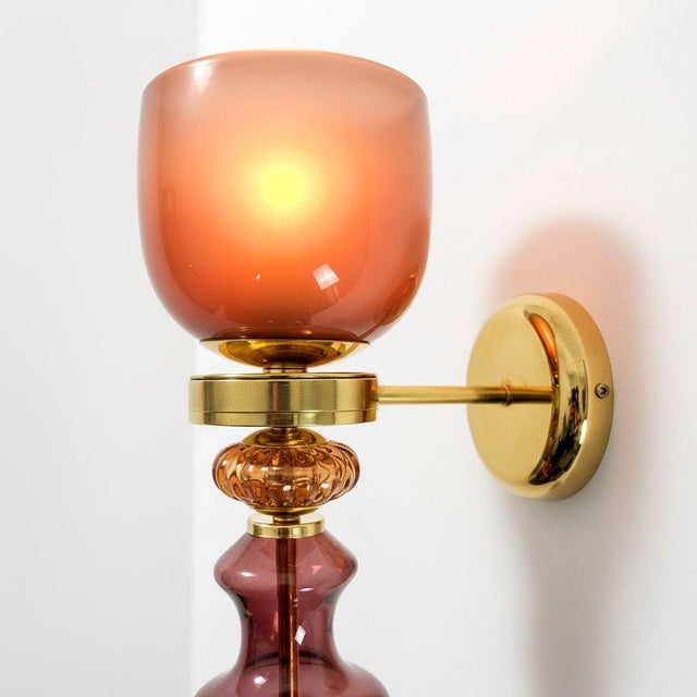 1990s 1990s Burgundy Murano Glass Sconces - a Pair For Sale - Image 5 of 12