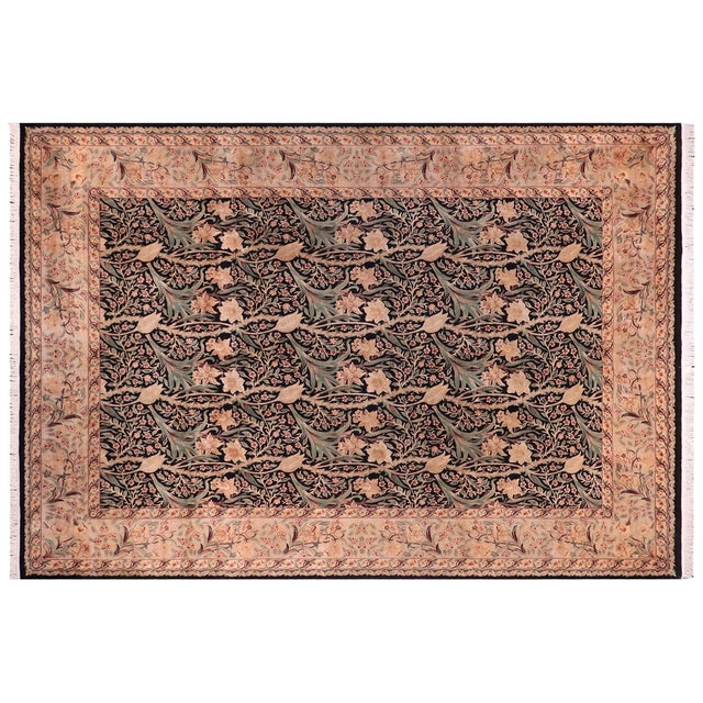 Black Shabby Chic 1990's Daffodils Pak-Persian Black/Tan Wool Rug - 9'0'' X 12'1'' For Sale - Image 8 of 9