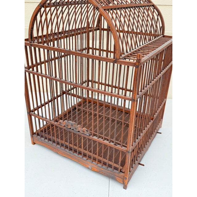 Vintage Mid Century Asian Bamboo Bird Cage For Sale - Image 11 of 12