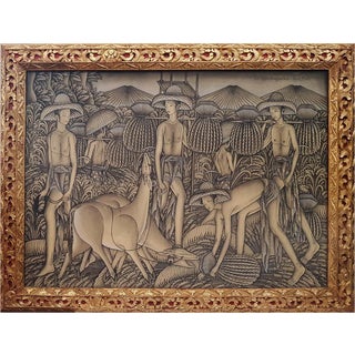 Ketut Liyer, Harvest, 20th Century, Acrylic Painting on Canvas, Framed For Sale
