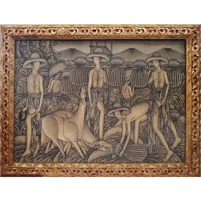 Ketut Liyer, Harvest, 20th Century, Acrylic Painting on Canvas, Framed For Sale