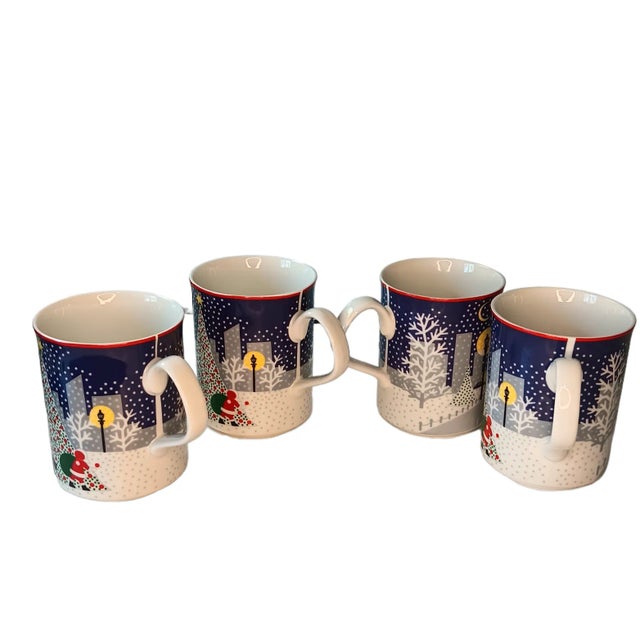 Set of Four Noritake 'Twas the Night Before Christmas Scotty Dog Mugs Comes in Original Box