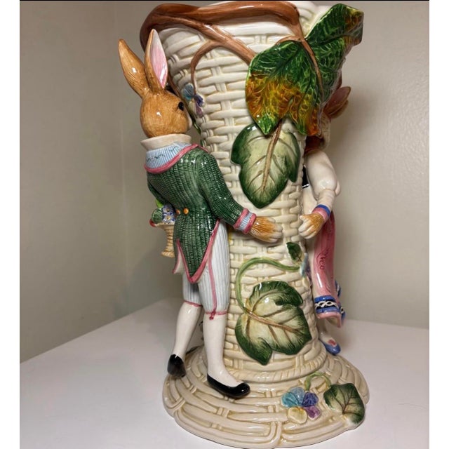Mint Condition Vintage Fitz & Floyd "Old World Rabbits" 12" Ceramic Centerpiece Vase For Sale - Image 10 of 12