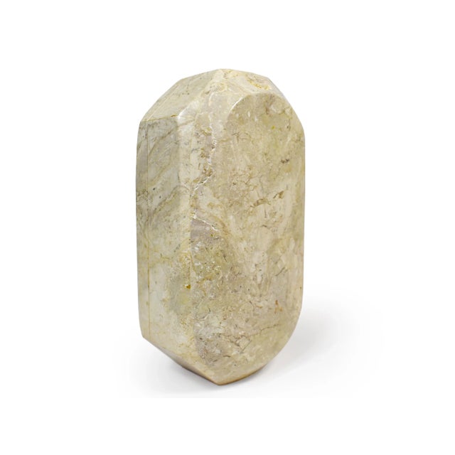 Modern Solid Stone Ivory Color Octagonal Oval Geometric Shape Trinket Jewelry Box For Sale - Image 9 of 10