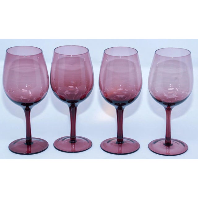 Vintage French Amethyst Purple Hand-Blown Wine Glasses, Set of 4, Circa 1980 For Sale - Image 12 of 13