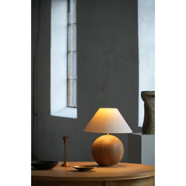 Danish Sculptural Round Oak Table Lamp by Kirk, 1980s For Sale - Image 17 of 18