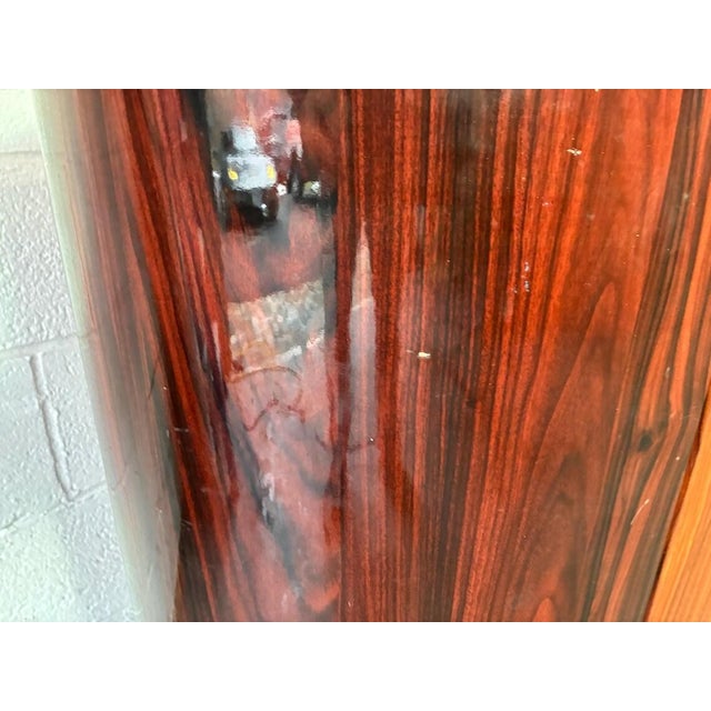 Vintage Rosewood Credenza | Mid-Century Modern Curved End Sideboard With Chrome Pulls | Danish Modern Polished Wood Storage Cabinet For Sale - Image 9 of 10