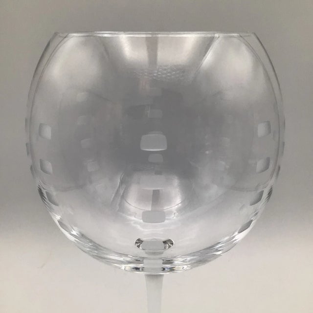 Modern Etched Crystal Balloon Wine Glasses Set of - 6 For Sale - Image 3 of 13