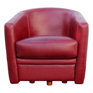 Burgundy Leather Swivel Club Chair, 1980s For Sale