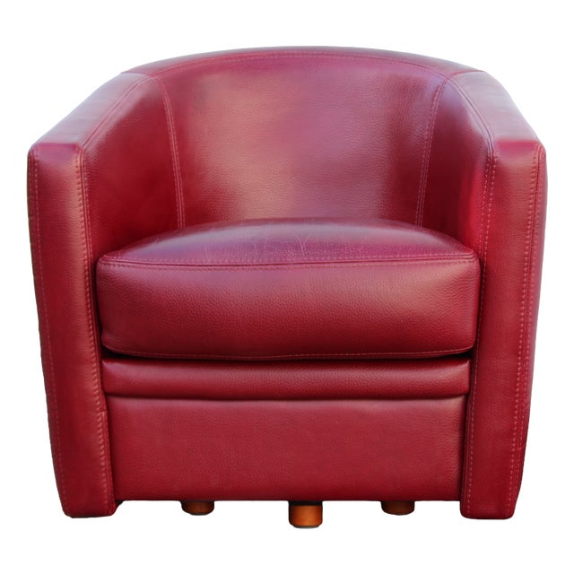 Burgundy Leather Swivel Club Chair, 1980s For Sale