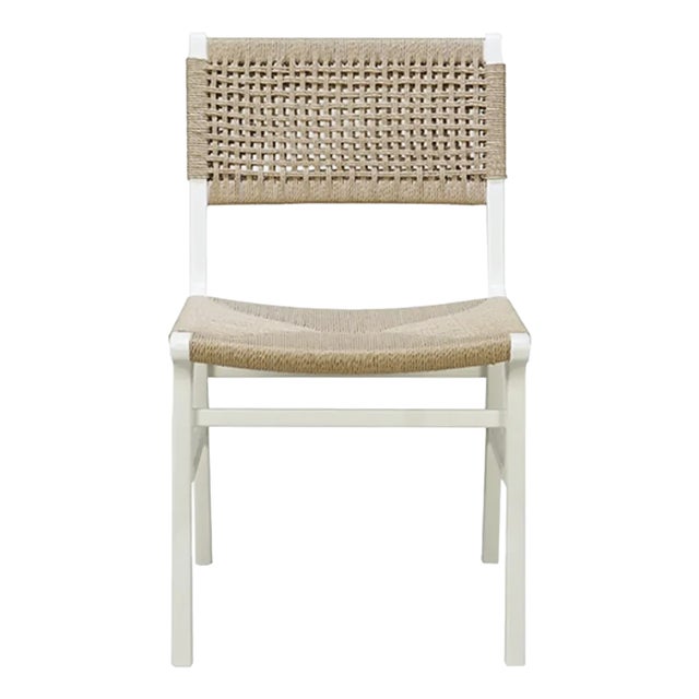 Matthew Izzo Home Monroe Rattan Wrapped White Wood Dining Chair For Sale