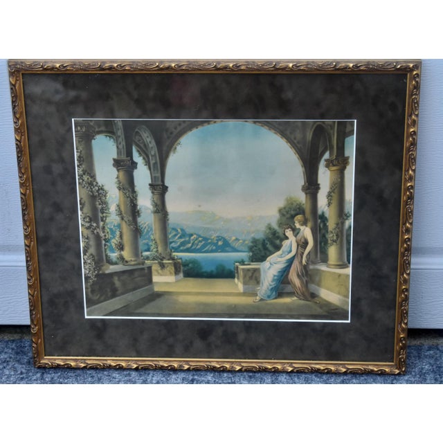 Gray Vintage Twilight Lithograph Matted Print Framed Art Deco Uv Glass 1980s For Sale - Image 8 of 13