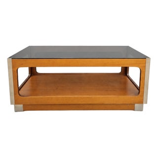 Mid-Century Walnut and Smoked Glass Coffee Table, 1960s For Sale