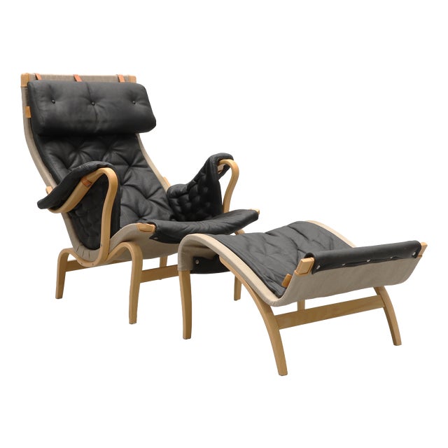 Set of Vintage Pernilla Lounge Chair and Ottoman by Bruno Mathsson for Dux, 1969 For Sale