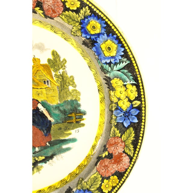 Yellow 1830s Creil-Montreau French Faience Polychrome Transfer Plate 3 Generations For Sale - Image 8 of 12