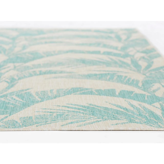 Contemporary Momeni Contemporary Indoor/Outdoor Riviera Palm Rug in Aqua, 5'3" x 7' For Sale - Image 3 of 9