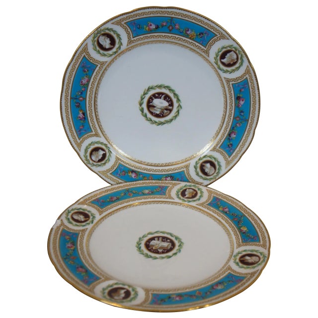 Victorian Late 19th Century Antique 1862 Minton International Exhibition Jeweled Turquoise Plates- Set of 2 For Sale - Image 3 of 13