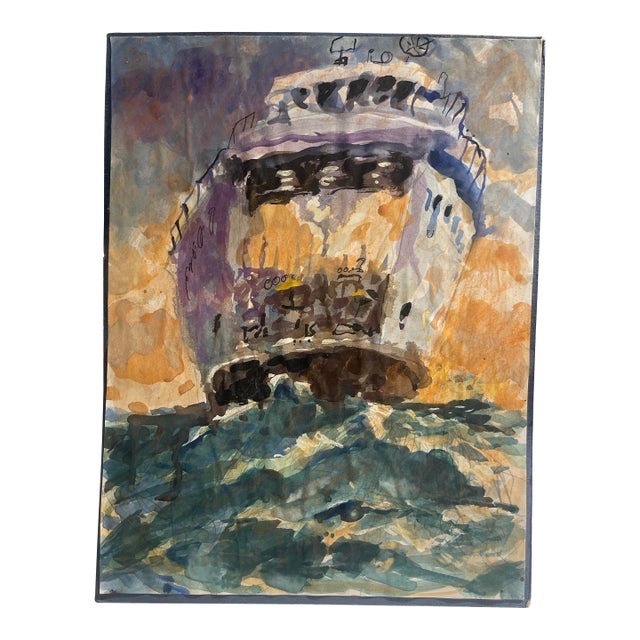Late 20th Century Signed Original Nantucket Ferry Boat Watercolor by John Devaney | Coastal Art For Sale