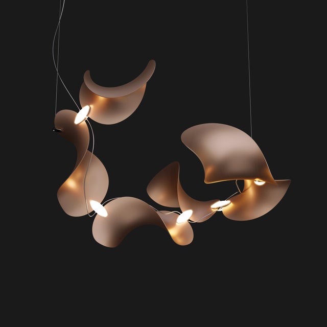 Dune 6 Spiral Chandelier with Shades in Copper Metallic Tone by Daniel Becker for Moss Objects For Sale - Image 6 of 8