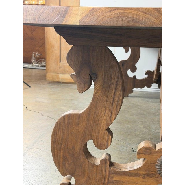 Monumental Spanish Baroque Walnut Trestle Dining Table by Miamar Home For Sale - Image 17 of 18