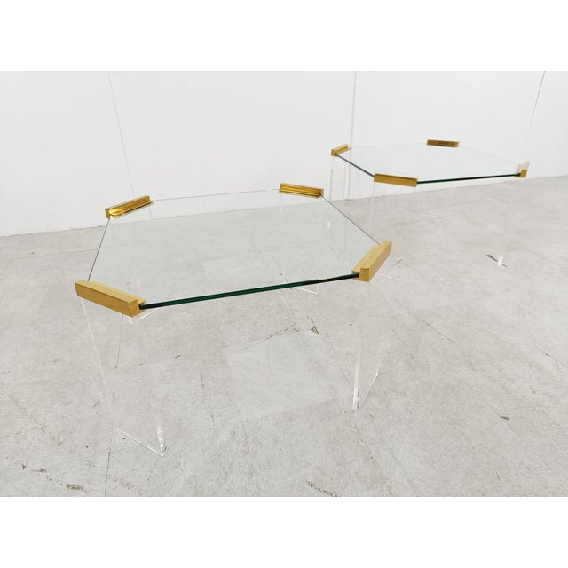 Acrylic Glass and Brass Coffee Tables, 1970s, Set of 2 For Sale - Image 12 of 12