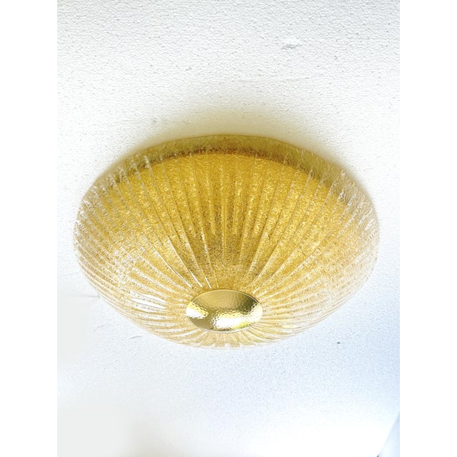 Murano Venetian Lens Amber “Graniglia” Murano Glass Flush Mount For Sale - Image 4 of 6