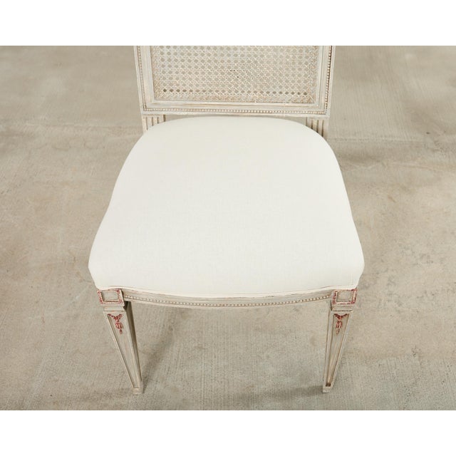 Off-white Set of Six Swedish Gustavian Style Painted Cane Dining Chairs For Sale - Image 8 of 12