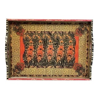 Annie Modica Serving Tray, Zebra Greek Key, 21” For Sale