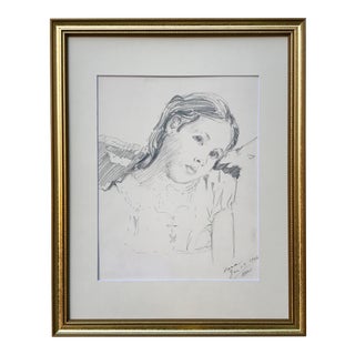 Vintage Original Drawing Portrait of Girl "Dana" by Robert Whitman 1943 For Sale