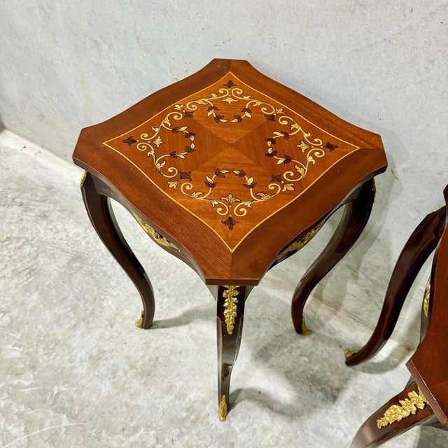 French French Style Walnut Wood Louis XVI Small Side Table Set For Sale - Image 3 of 6