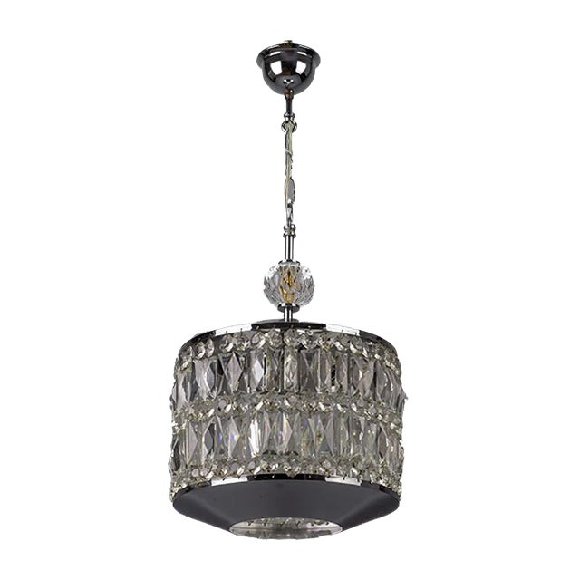 Mid-Century Modern Crystal Glass and Chrome Pendant Lamp For Sale