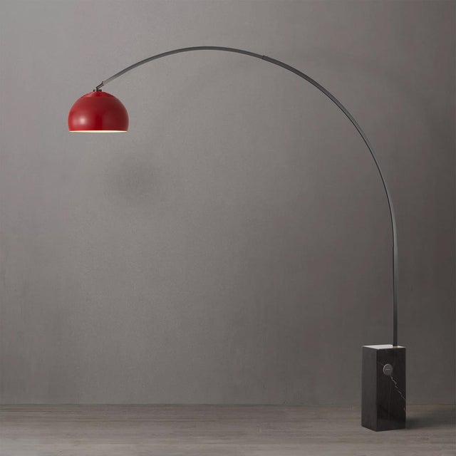 Mid-Century Modern Iconic 95" Mid-Century Modern Arc Floor Lamp, Crimson Red Shade, Black Nickel Body For Sale - Image 3 of 7
