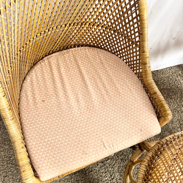 Wood Vintage Boho Chic Buri Rattan Wicker Dining Barrel Chairs - Set of 4 For Sale - Image 7 of 9