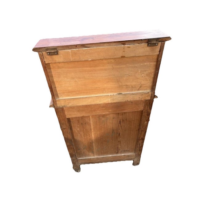 Antique French Washstand in Pitch Pine and White Marble with Zinc Water Tank, 1900s For Sale - Image 5 of 17