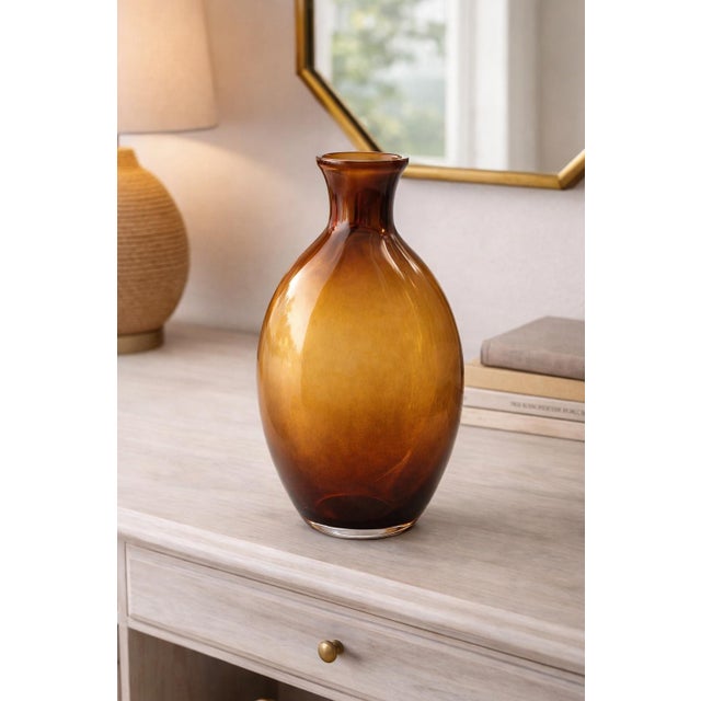 Late 20th Century Amber Art Glass Bottle Vase – Tall Sculptural Form in Warm Honey Brown 192 For Sale In Los Angeles - Image 6 of 6