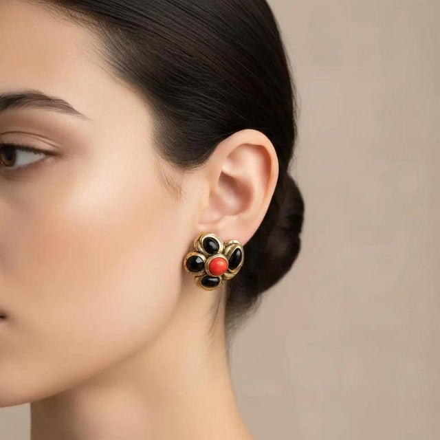 These stunning vintage Italian costume jewelry earrings capture the bold aesthetic of the 1980s with a vibrant floral...