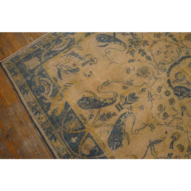 1930s Extraordinary Tan Beige and Blue Color With Symetric Florid Antique Indian Rug For Sale - Image 5 of 12