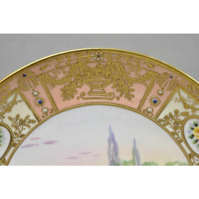 Antique Nippon Hand Painted Porcelain Gold Gilt Swan & Lake Scene Cabinet Plate For Sale In Philadelphia - Image 6 of 15