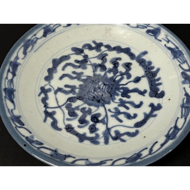 Chinese Art Porcelain Blue and White Plate Floral Design For Sale - Image 4 of 7