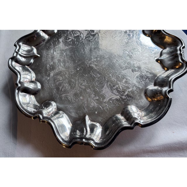 Vintage F B Rogers Silver Plate Footed Tray For Sale - Image 11 of 14