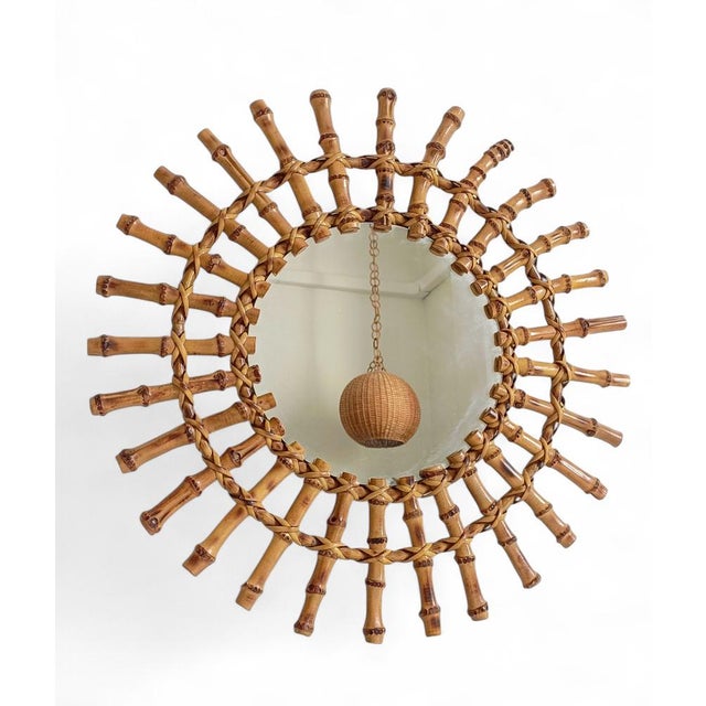 1950s Mid-Century French Riviera Bamboo and Rattan Sunburst Mirror, France, 1950s For Sale - Image 5 of 13