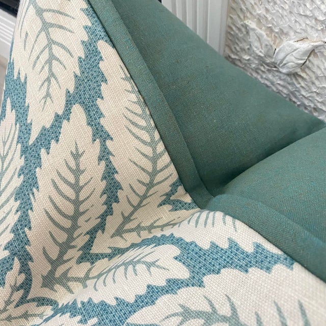 Contemporary Aqua / Teal Linen Botanical Leaf 22" Pillows - A Pair For Sale - Image 3 of 3