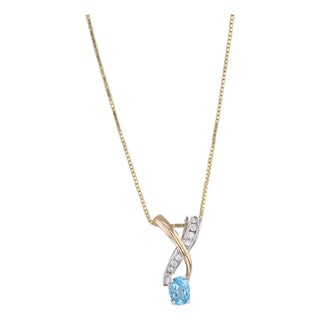 1.01ctw Blue Topaz Diamond Pendant Necklace 14k Yellow White Gold 20" Box Chain For Sale